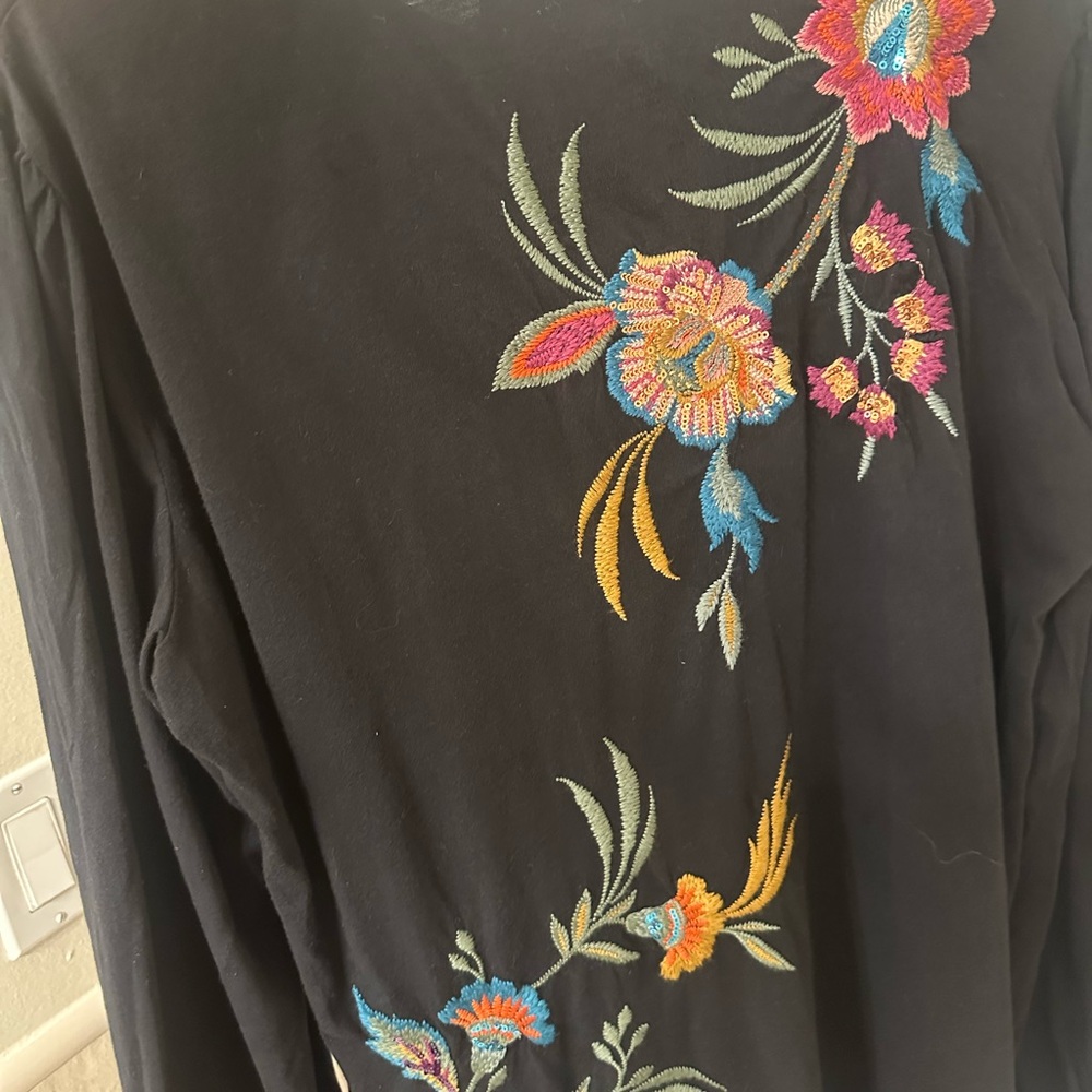 Johnny Was Embroidered Floral Long-Sleeve Top - Black and floral - Picture 5 of 11